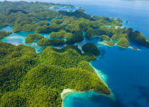 Top of Sohoton Cove. Beautiful rainforest and lagoons from tropical island. Bucas Grande Island. Mindanao, Philippines.