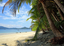 Tropical Beach of Coibita, aka Rancheria, with Isla Coiba in the Background. Coiba National Park, Panama