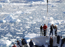 Expedition cruise ship in Arctic