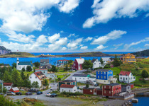 Family homes and a lighthouse in Trinity, Newfoundland