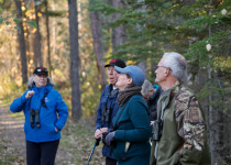 birders in forest in Saskatchewan