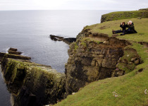Birders on Shetland cliff